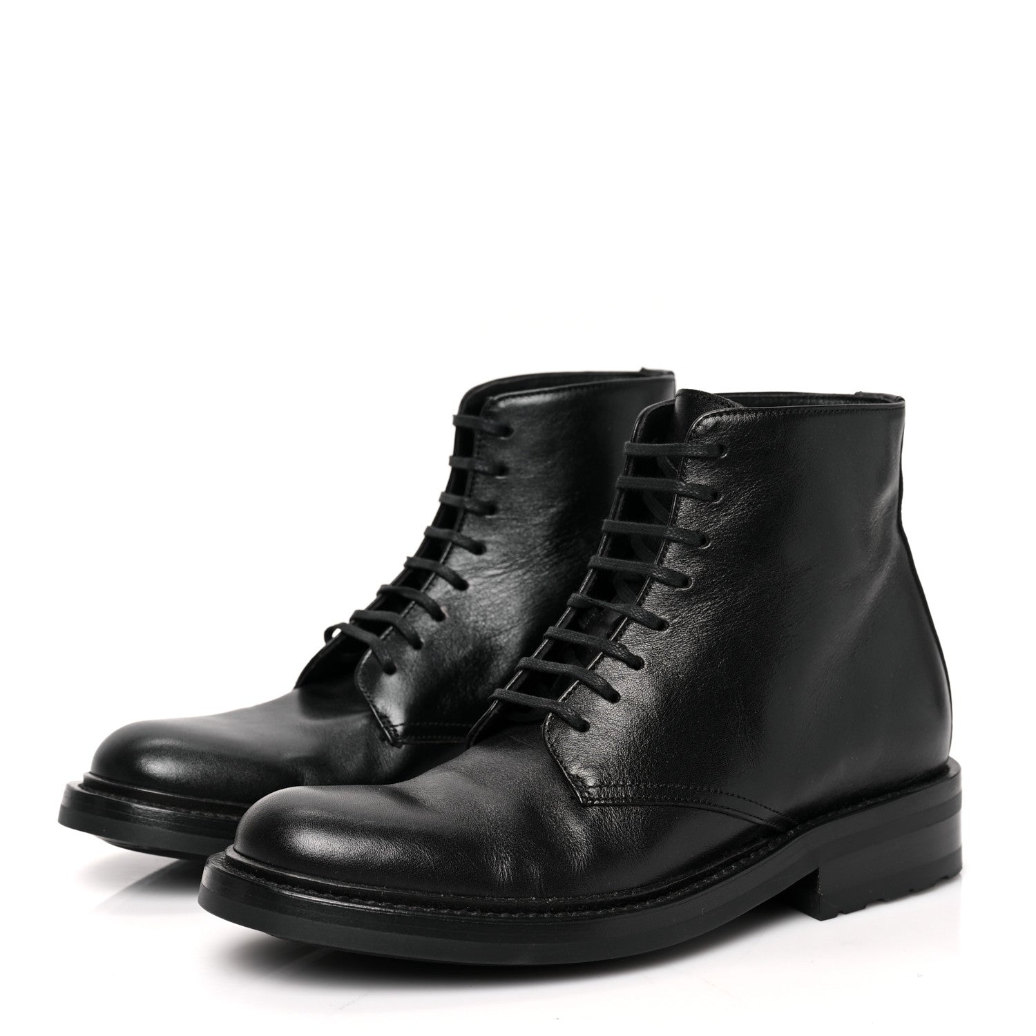 Saint Laurent Kangaroo Calfskin Womens Army 20 Lace Up Booties 36 Black 3 of 8