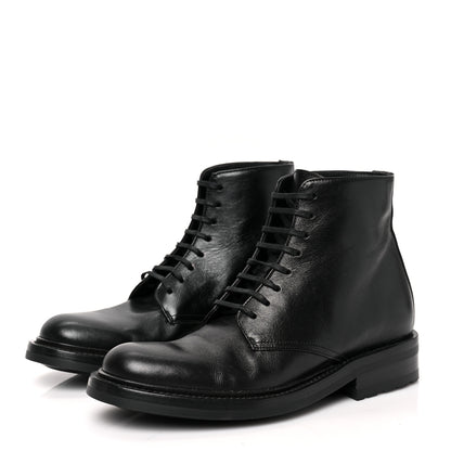 Saint Laurent Kangaroo Calfskin Womens Army 20 Lace Up Booties 36 Black 3 of 8