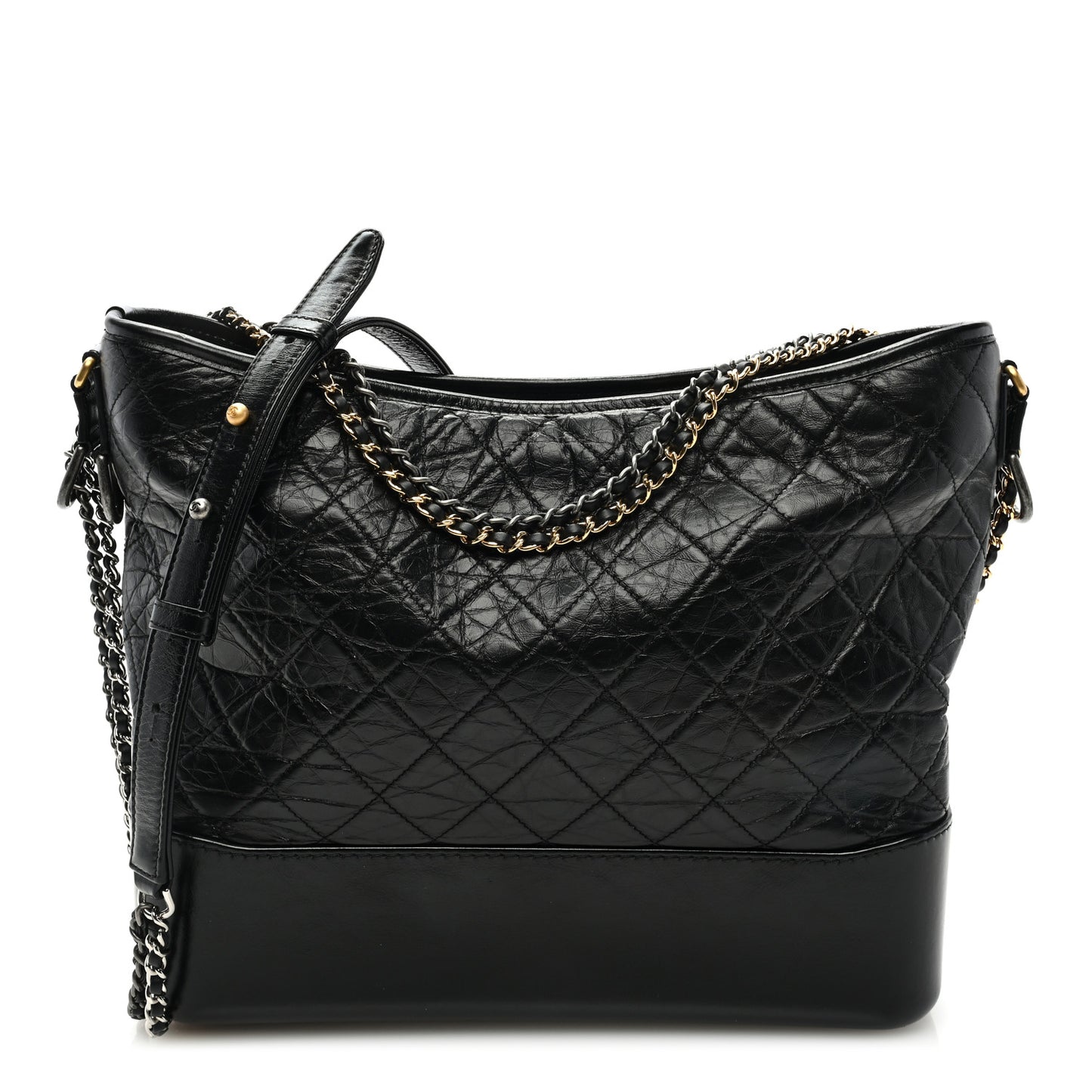 Aged Calfskin Quilted Large Gabrielle Hobo Black