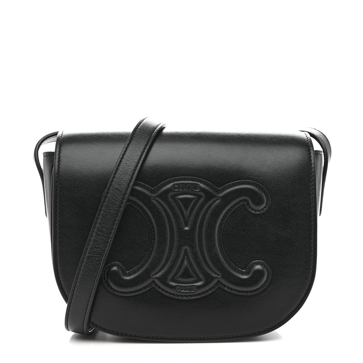Celine Smooth Calfskin Cuir Triomphe Folco Crossbody Bag Black 1 of 14