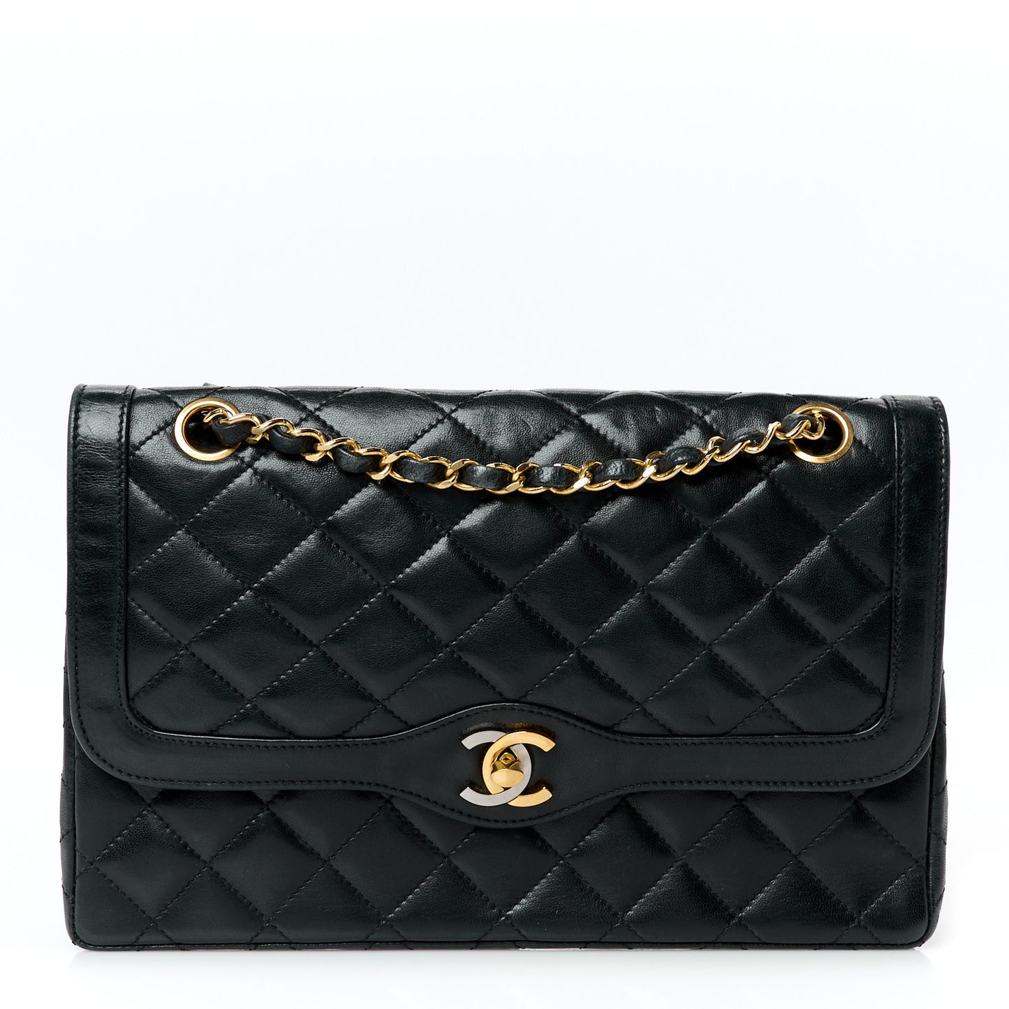 Lambskin Quilted Medium Double Flap Bag Black
