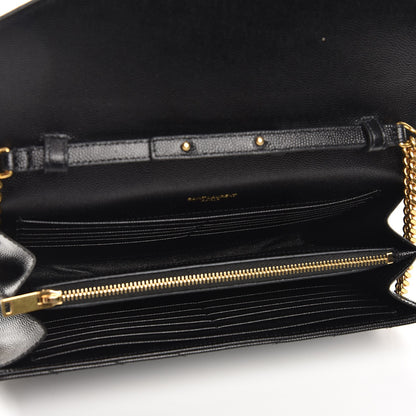 Saint Laurent Grain De Poudre Matelasse Chevron Monogram Chain Wallet Black 5 of 7