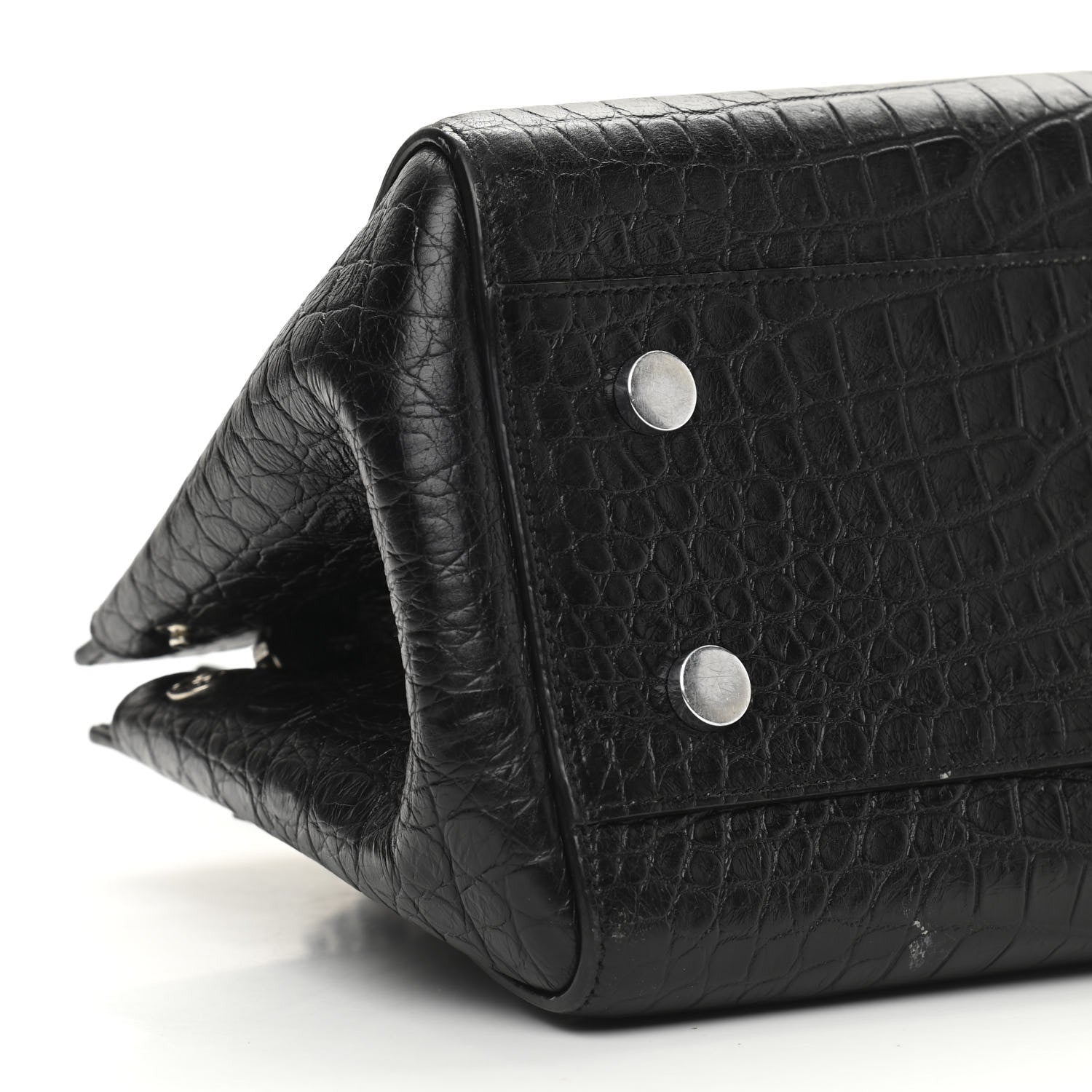 Saint Laurent Calfskin Crocodile Embossed Small Cabas Rive Gauche Black 8 of 10