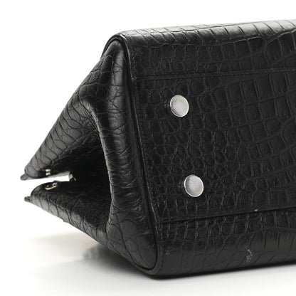 Saint Laurent Calfskin Crocodile Embossed Small Cabas Rive Gauche Black 8 of 10