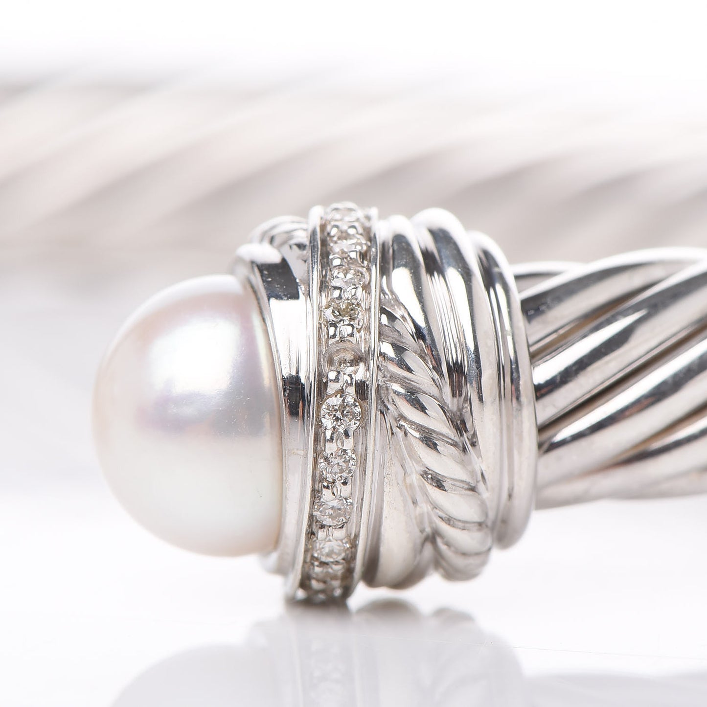 Sterling Silver Diamond Pearl 7mm Crossover Bracelet