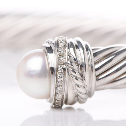 David Yurman Sterling Silver Diamond Pearl 7mm Crossover Bracelet 5 of 5