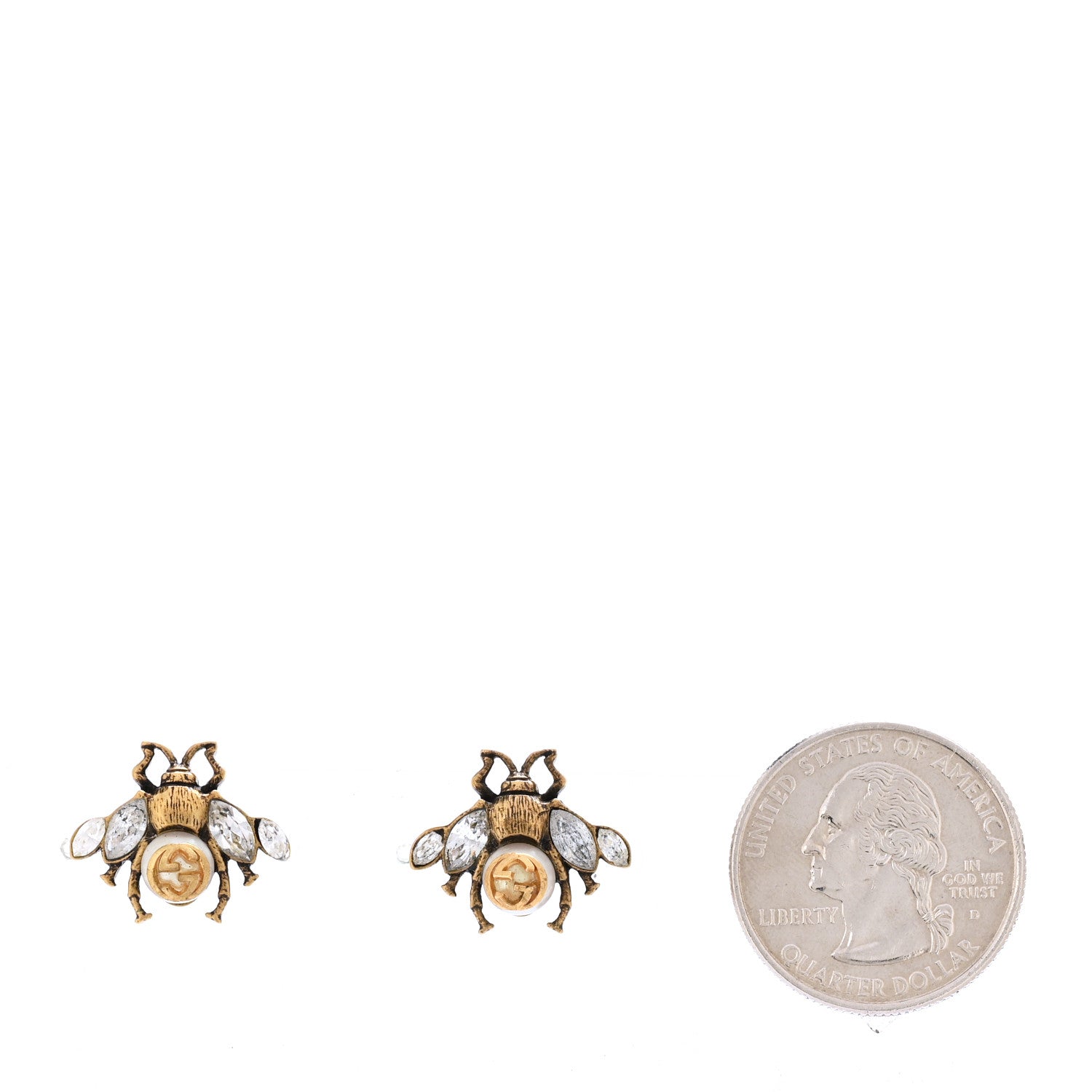 Gucci Crystal Pearl GG Bee Earrings Gold 2 of 4
