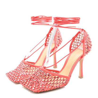 Bottega Veneta Mesh Nappa Crystal Embellished Sparkle Stretch Ankle Tie 90mm Sandals 38 Sunburst 4 of 8