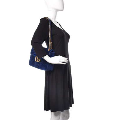 Gucci Velvet Matelasse Medium GG Marmont Shoulder Bag Cobalt Blue 2 of 9