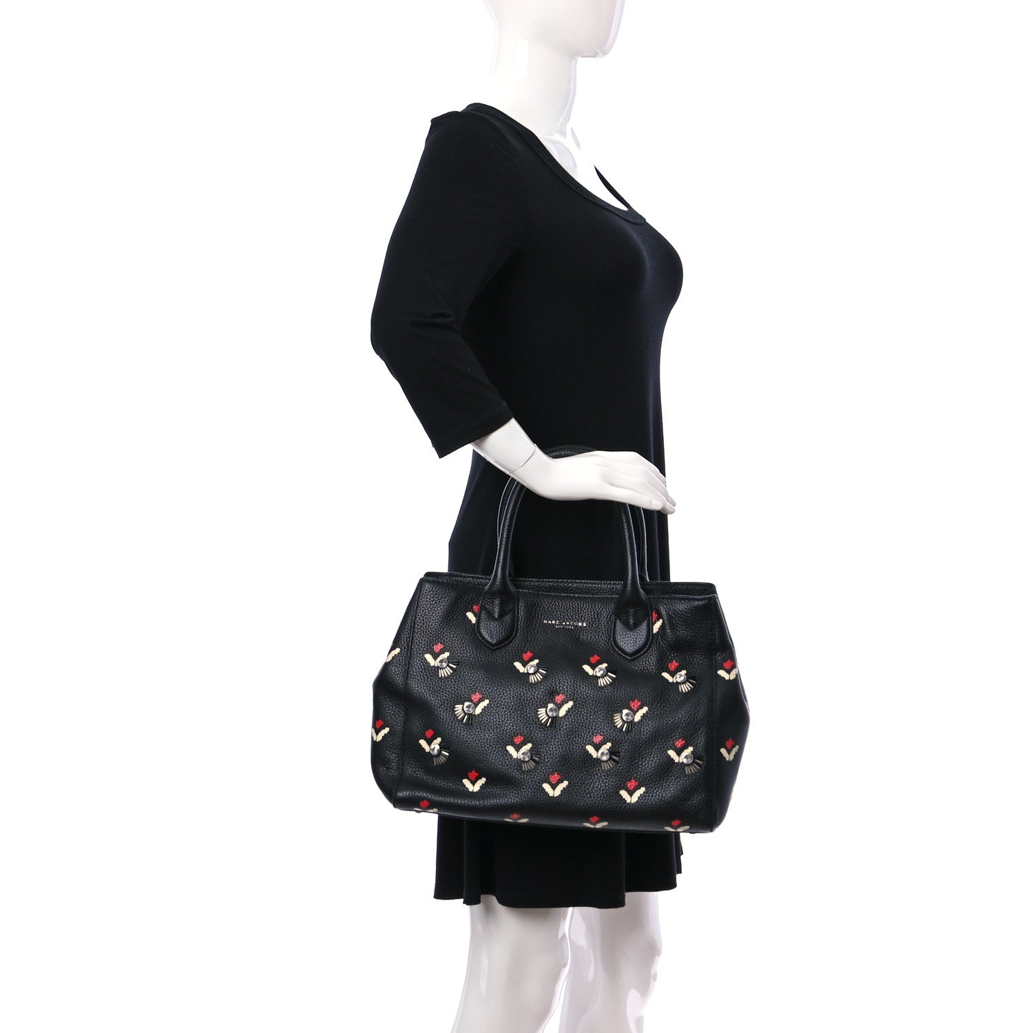Marc Jacobs Grained Calfskin Embellished Tulip Print Tote Black Multicolor 2 of 10