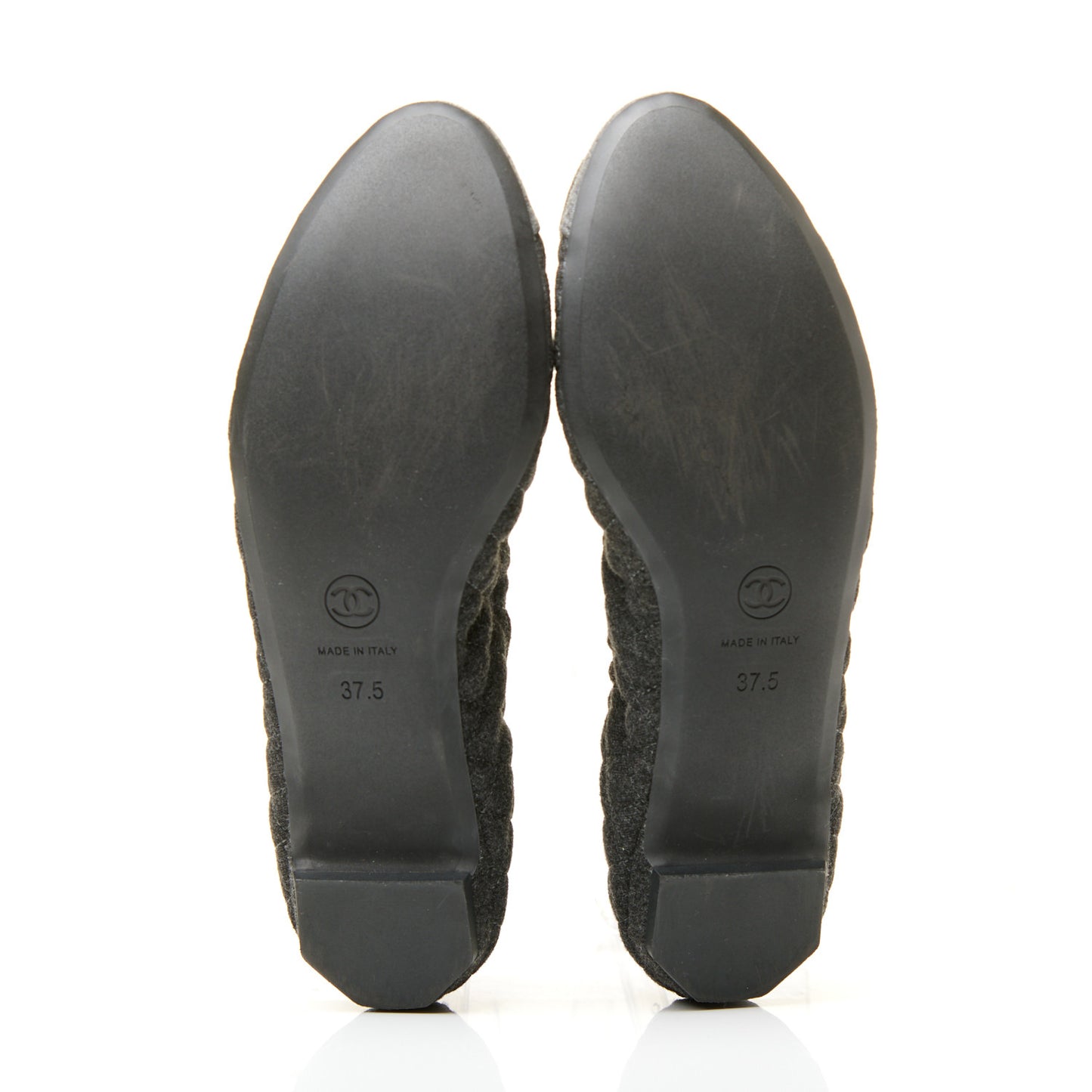 Tweed Quilted Camellia Cap Toe Ballerina Flats 37.5 Grey