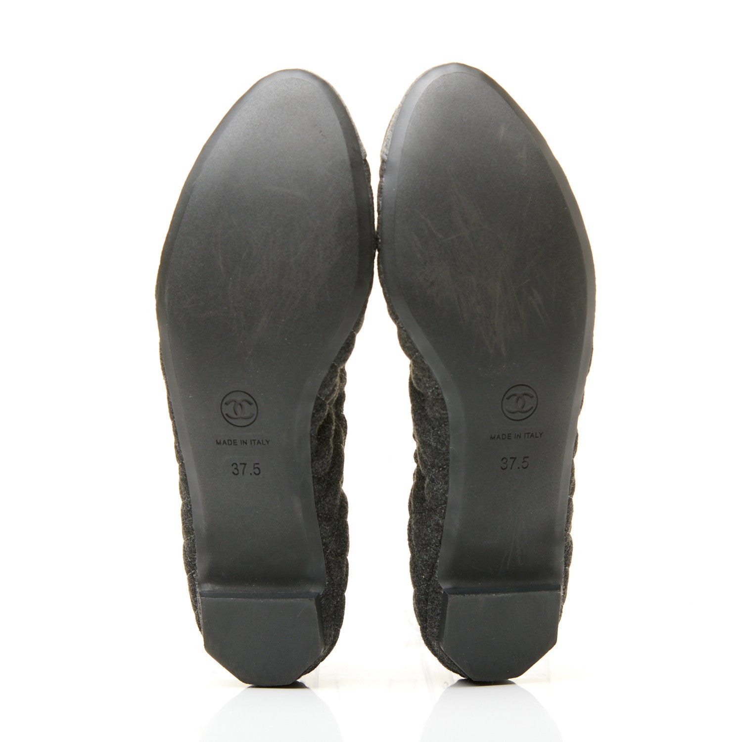 Chanel Tweed Quilted Camellia Cap Toe Ballerina Flats 37.5 Grey 7 of 10