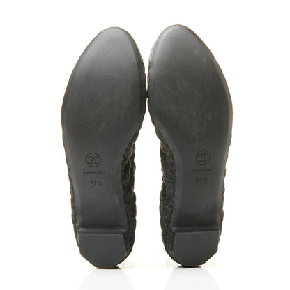 Chanel Tweed Quilted Camellia Cap Toe Ballerina Flats 37.5 Grey 7 of 10