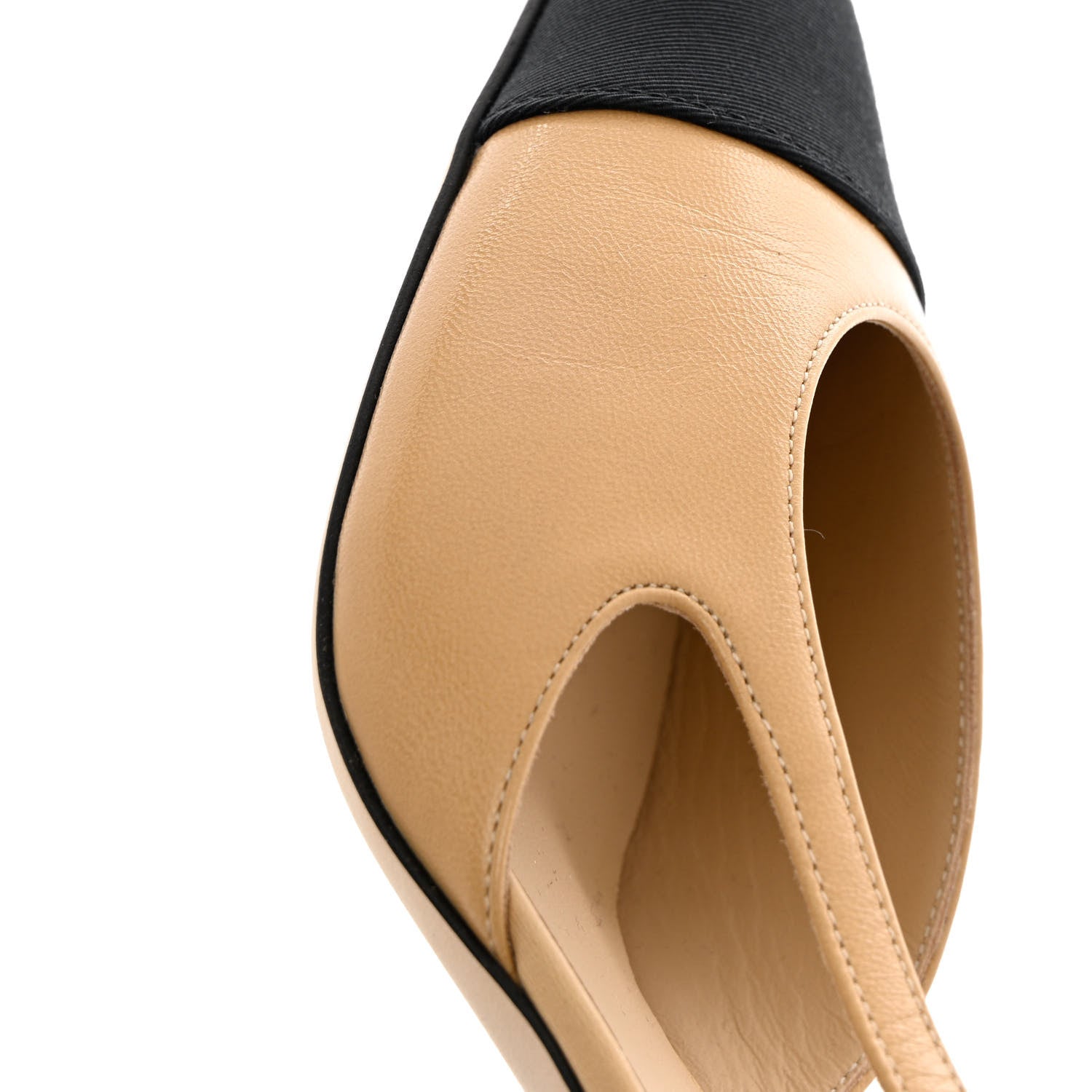 Chanel Goatskin Grosgrain Cap Toe CC Slingback Pumps 38.5 Beige Black 11 of 12