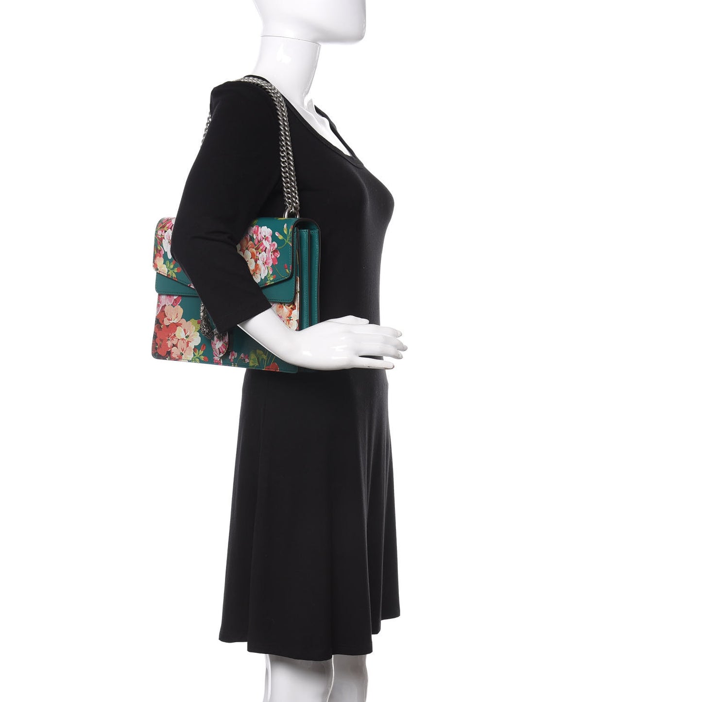 Calfskin Blooms Print Medium Dionysus Shoulder Bag Bright Emerald Multicolor