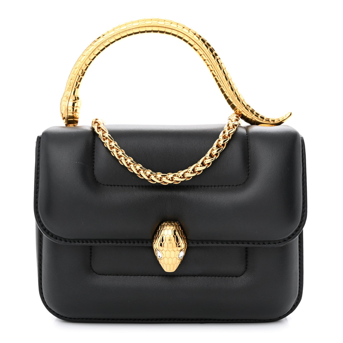 x Mary Katrantzou Calfskin Serpenti Metamorphosis Top Handle Bag Black
