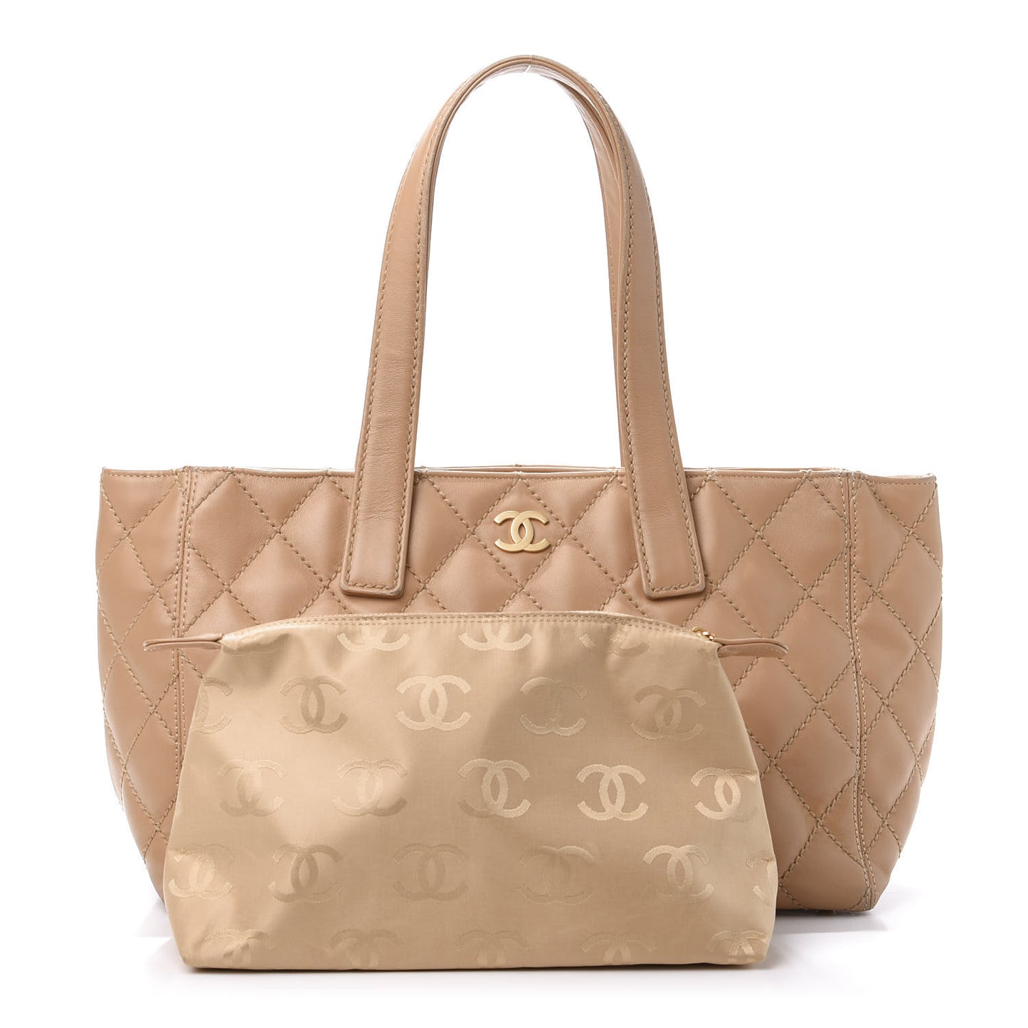 Calfskin Wild Stitch Medium Tote Beige
