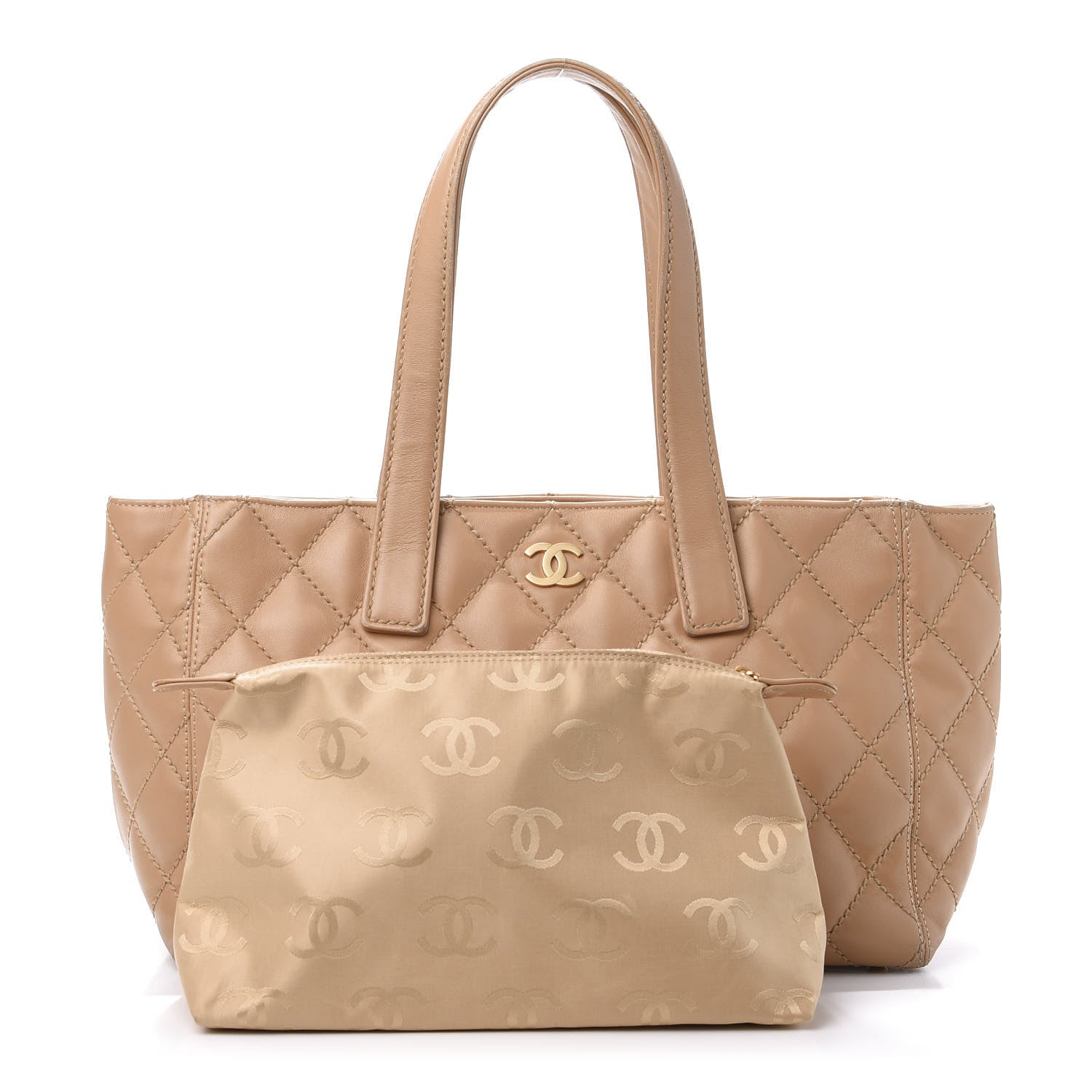Chanel Calfskin Wild Stitch Medium Tote Beige 2 of 16