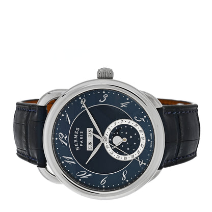 Hermes Stainless Steel Alligator 43mm Arceau Grande Lune Automatic Watch Bleu Abysse 2 of 5