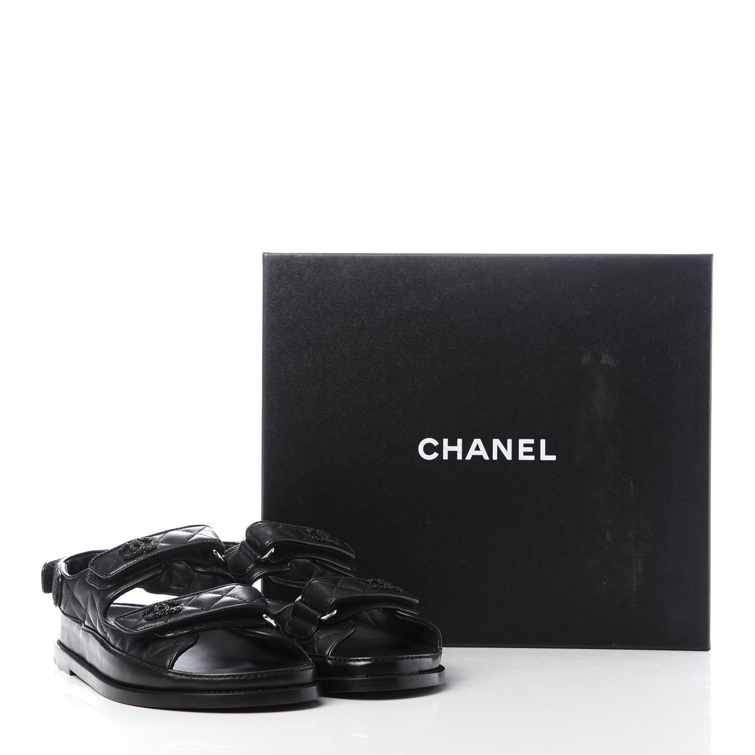 Chanel Lambskin Velcro Dad Sandals 39.5 Black 10 of 10