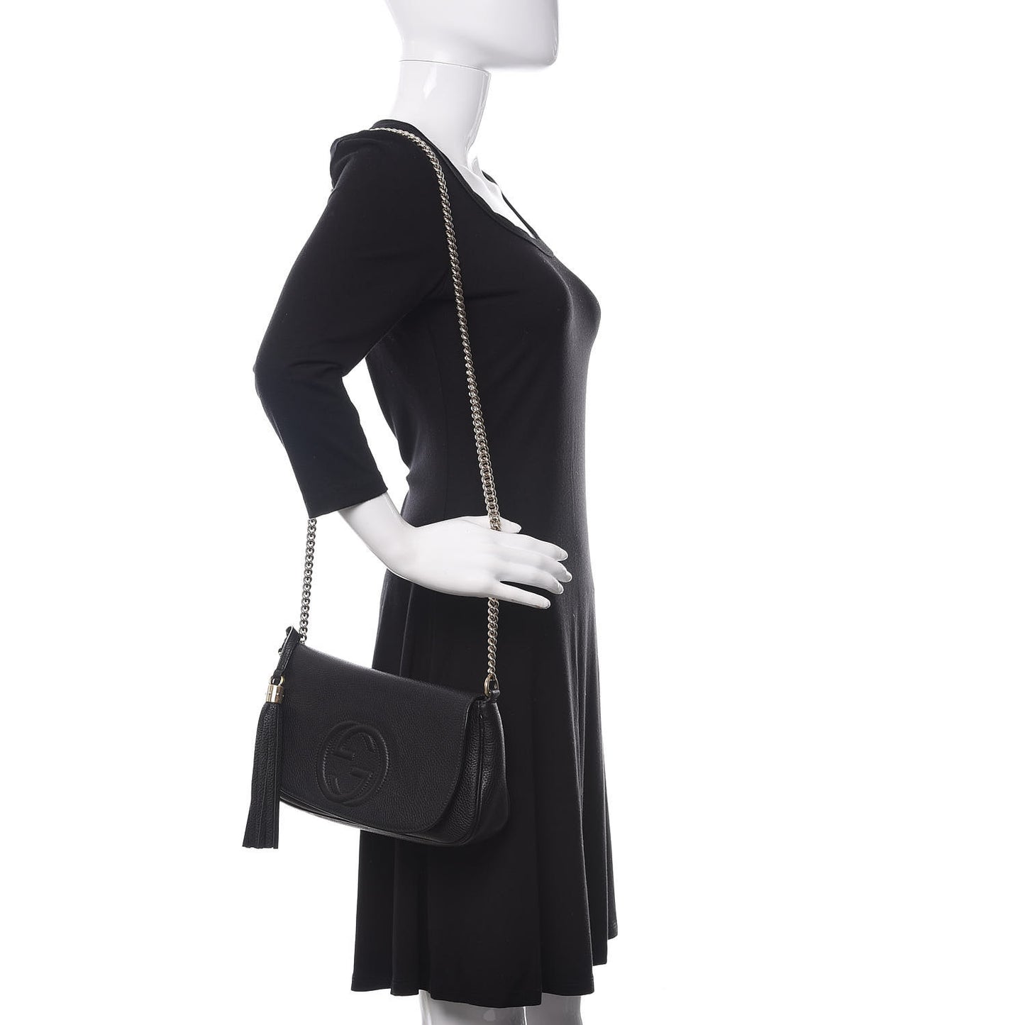Pebbled Calfskin Medium Soho Flap Crossbody Black