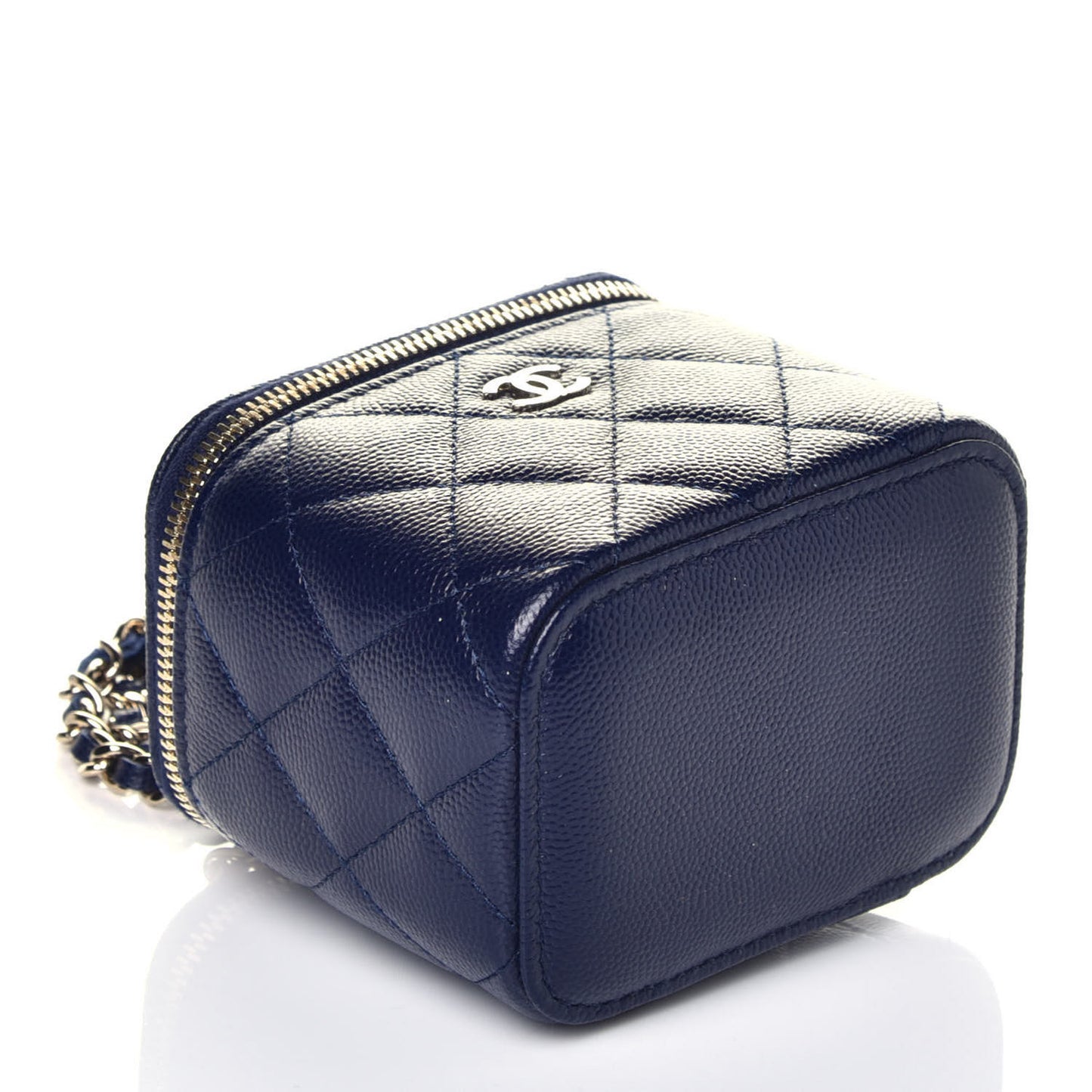 Caviar Quilted Mini Vanity Case With Chain Navy Blue