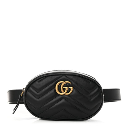 Gucci Calfskin Matelasse GG Marmont Belt Bag 75 30 Black 1 of 14