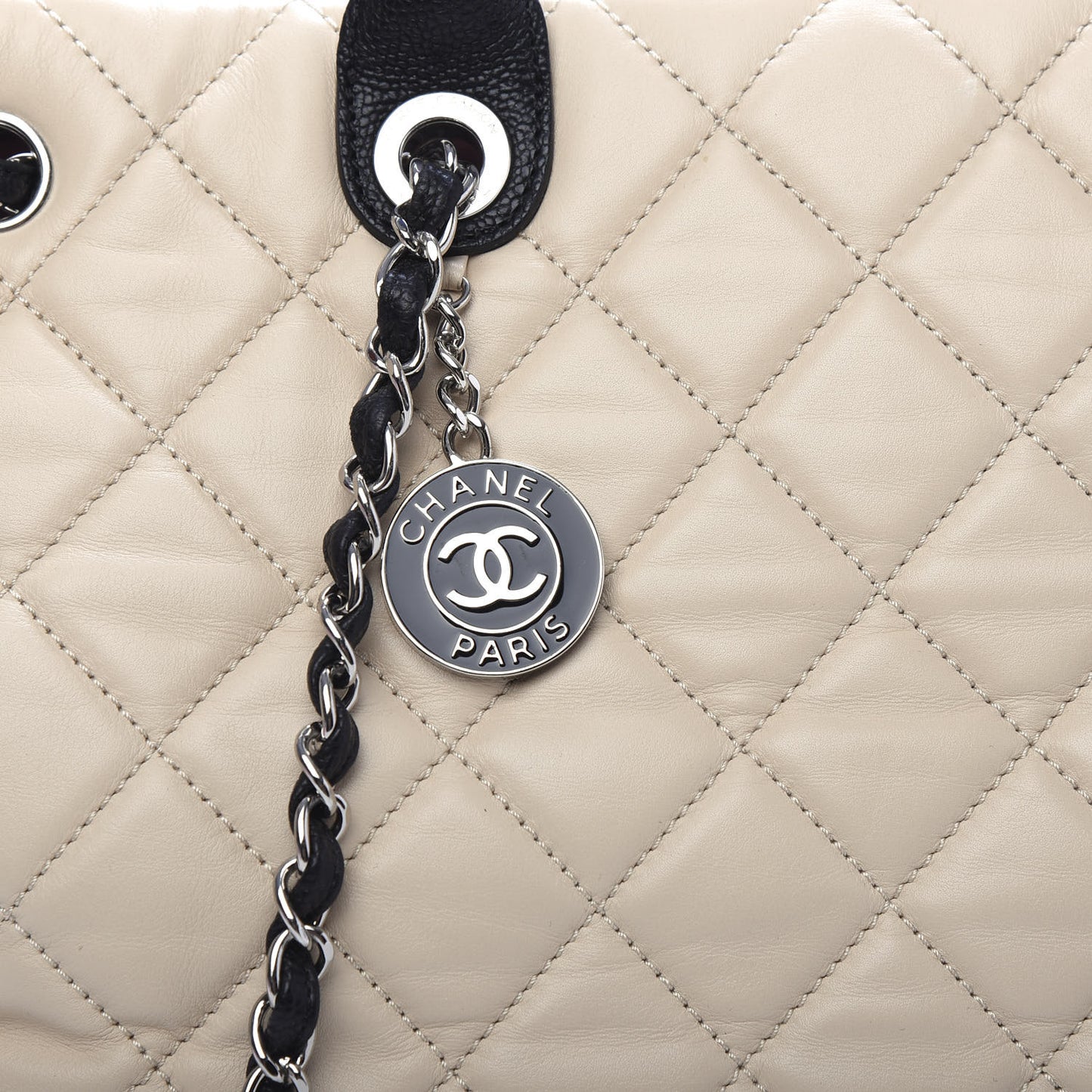 Calfskin Caviar Quilted Large Shopping Tote Beige