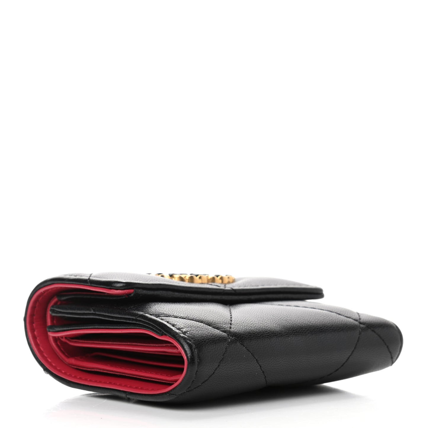 Lambskin Quilted Chanel 19 Small Flap Wallet Black