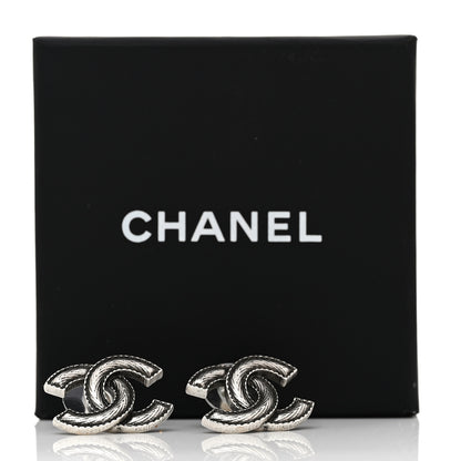 Chanel Ruthenium Twisted CC Earrings Silver 5 of 5
