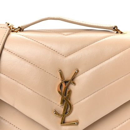 Saint Laurent Calfskin Y Quilted Monogram Small Loulou Chain Satchel Dark Beige 7 of 9