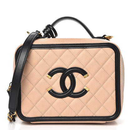 Chanel Caviar Quilted Medium CC Filigree Vanity Case Beige Black 4 of 9