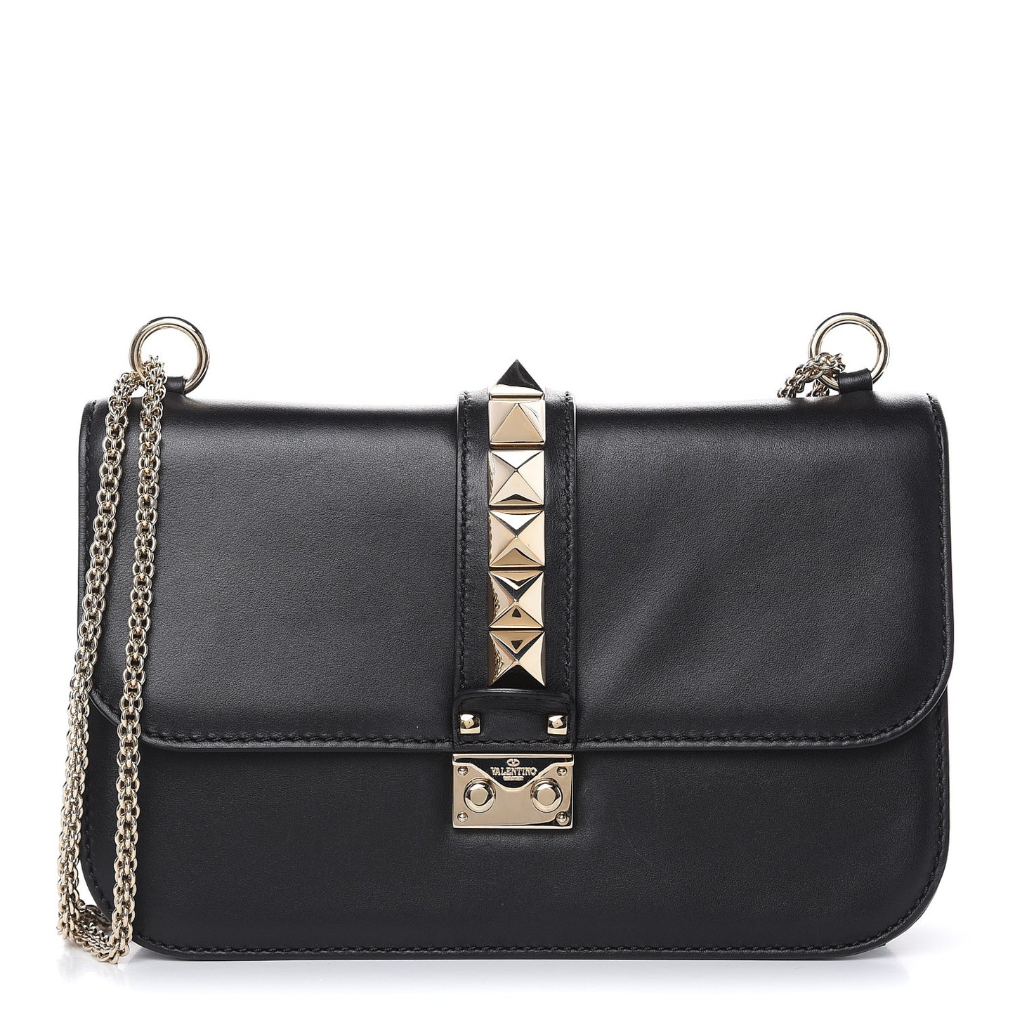 Vitello Medium Glam Lock Rockstud Flap Black