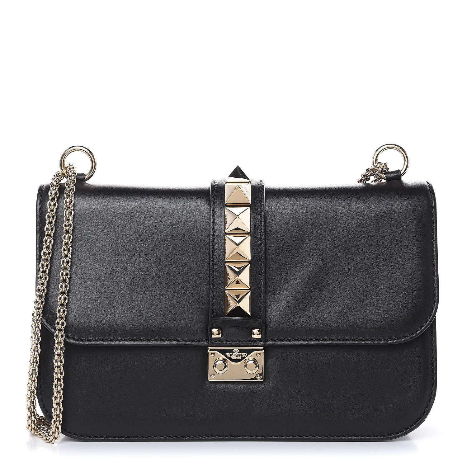 Valentino Garavani Vitello Medium Glam Lock Rockstud Flap Black 1 of 14