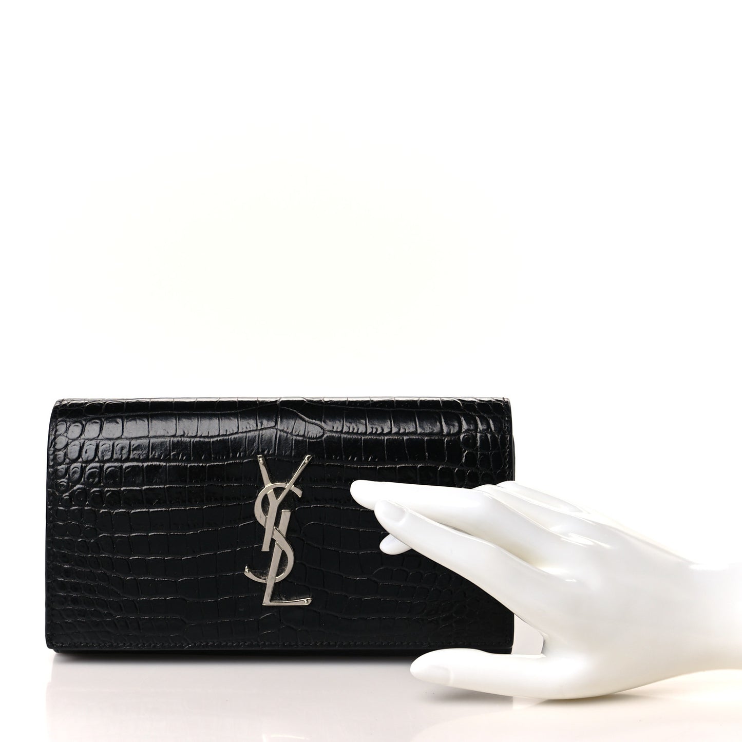 Calfskin Crocodile Embossed Monogram Flap Wallet Black