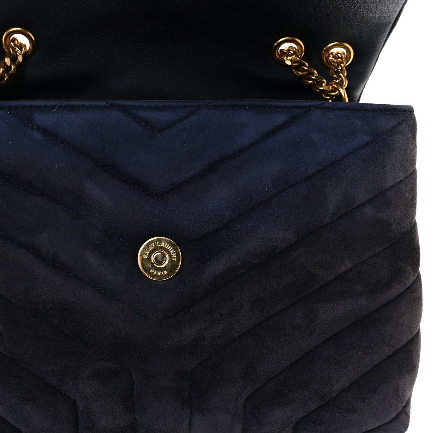 Suede Calfskin Y Quilted Monogram Small Loulou Chain Satchel Deep Marine