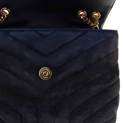 Saint Laurent Suede Calfskin Y Quilted Monogram Small Loulou Chain Satchel Deep Marine 11 of 11