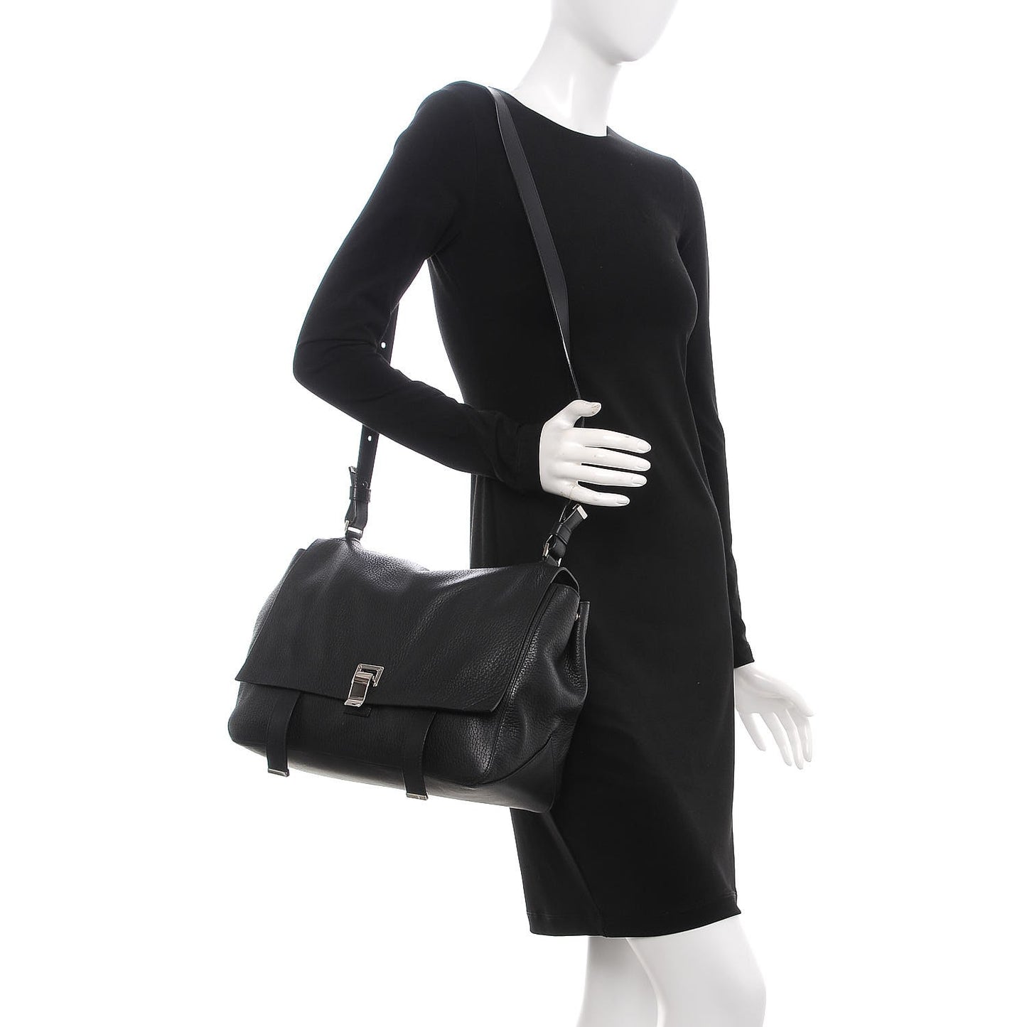 Pebbled Calfskin Double Sided PS Courier Bag Black
