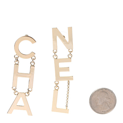 Chanel Metal Cha-Nel Logo Drop Earrings Gold 2 of 4