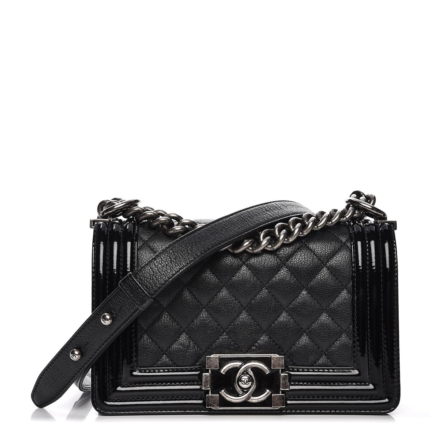 Goatskin Quilted Patent Small Duo Boy Flap Black