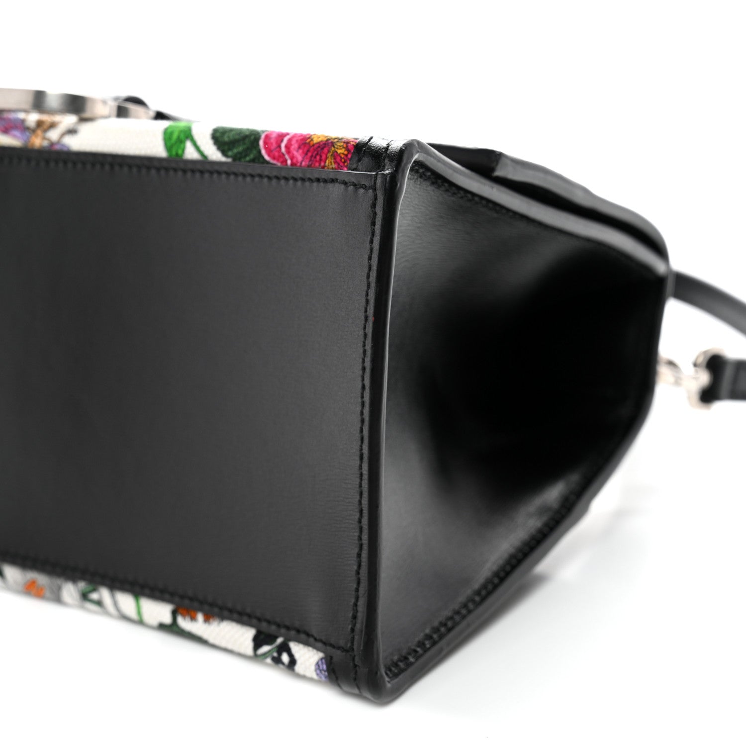 Balenciaga X GUCCI Canvas Boarded Plutone Calfskin Flora Logo Print Small Hourglass Top Handle Bag White Multicolor Black 9 of 10