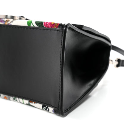 Balenciaga X GUCCI Canvas Boarded Plutone Calfskin Flora Logo Print Small Hourglass Top Handle Bag White Multicolor Black 9 of 10