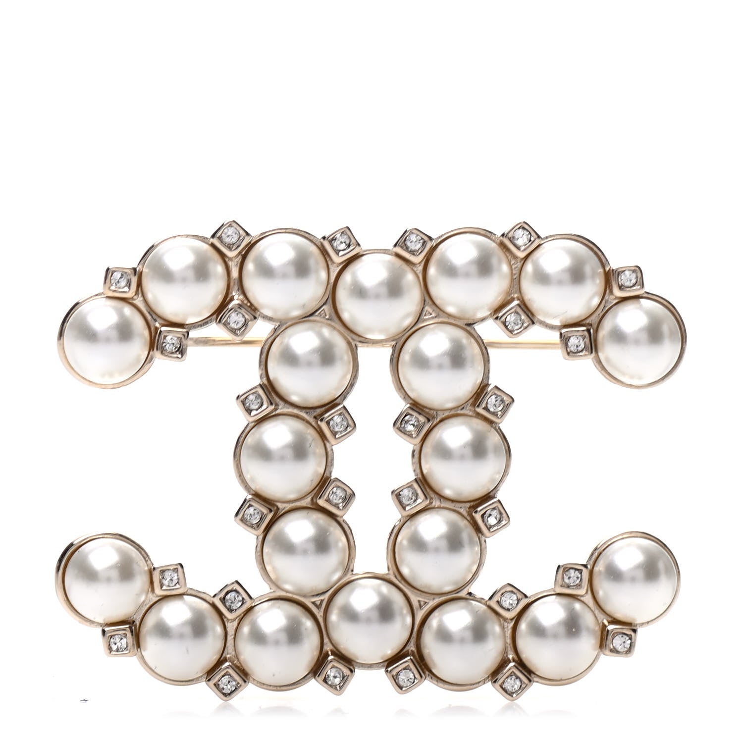 Chanel Crystal Pearl CC Brooch Gold 1 of 5