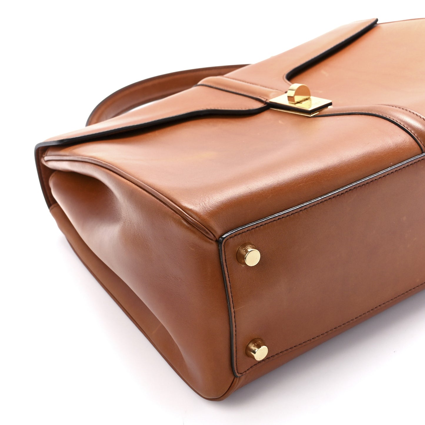 Satinated Calfskin Medium 16 Top Handle Bag Tan