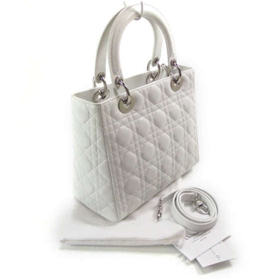 Lambskin Cannage Medium Lady Dior White