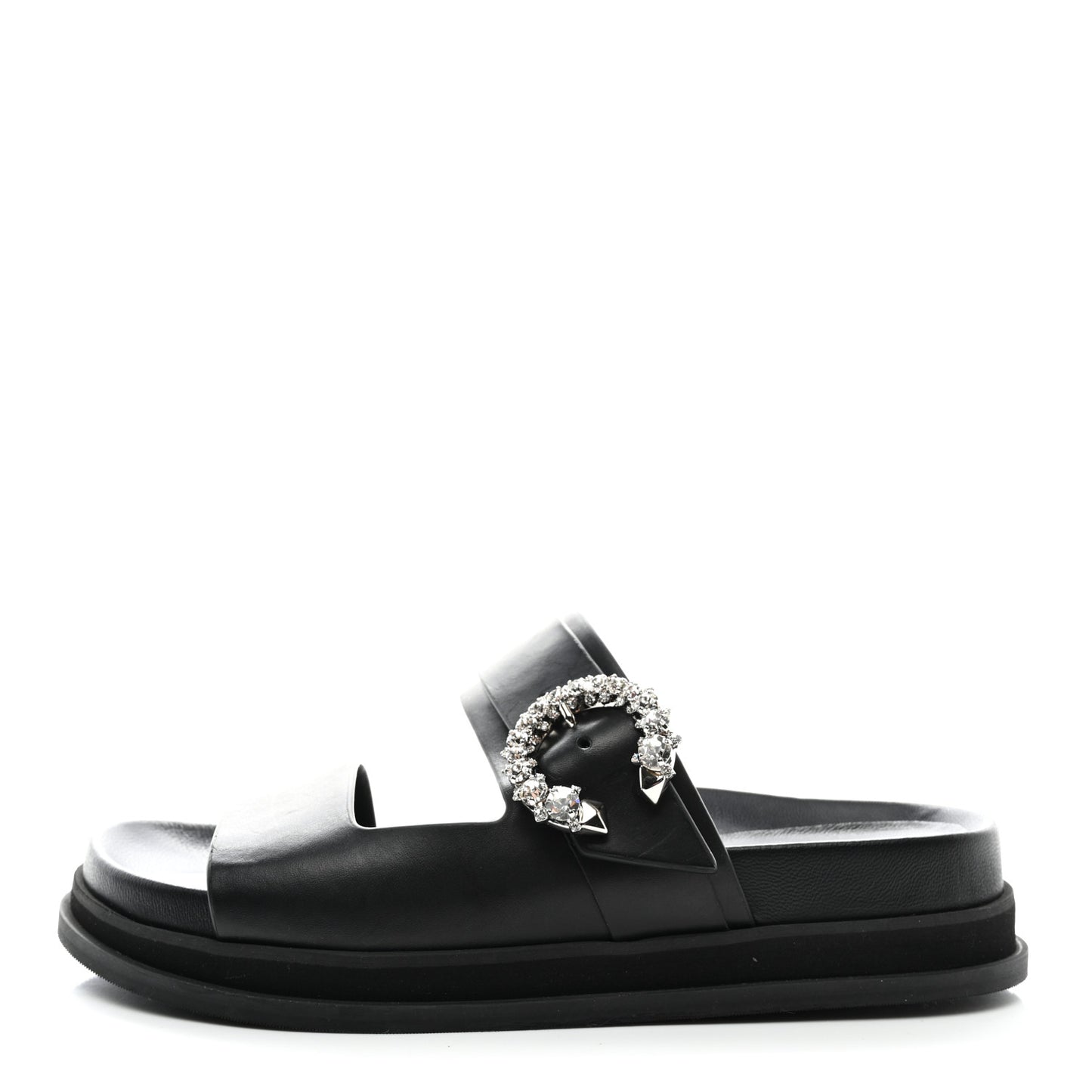 Calfskin Crystal Embellished Marga Slide Sandals 37 Black