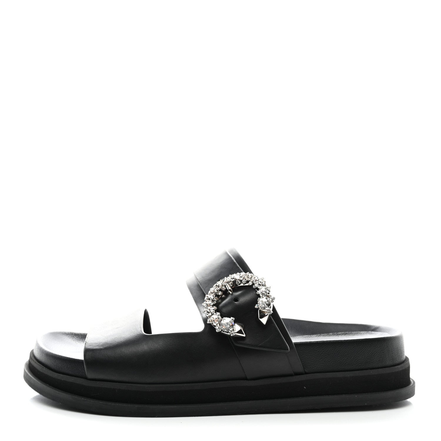 Jimmy Choo Calfskin Crystal Embellished Marga Slide Sandals 37 Black 1 of 8
