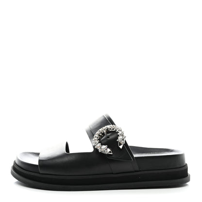 Jimmy Choo Calfskin Crystal Embellished Marga Slide Sandals 37 Black 1 of 8