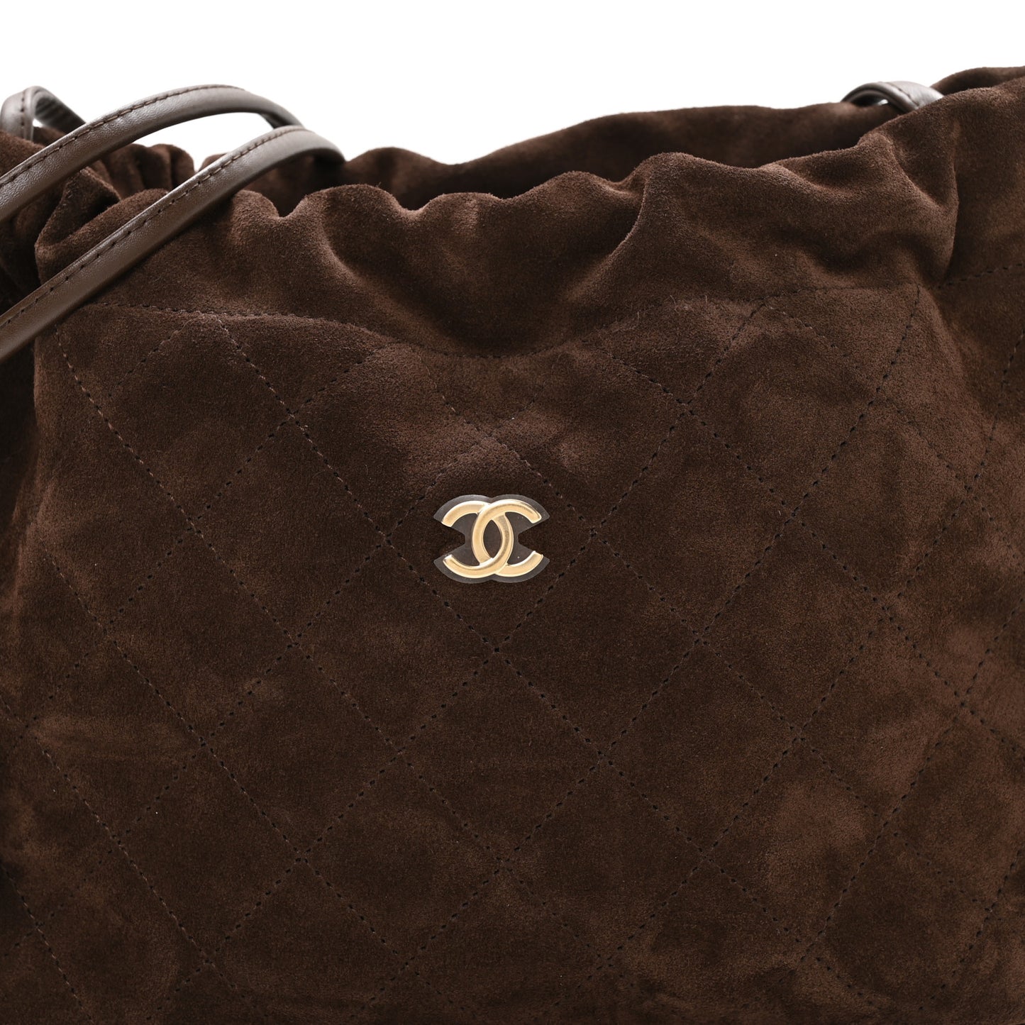 Suede Quilted Drawstring Clutch With Strap Brown