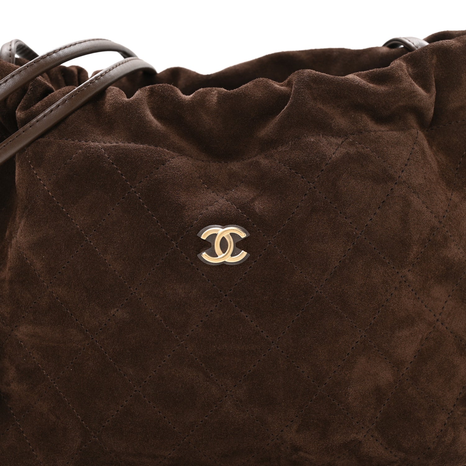 Chanel Suede Quilted Drawstring Clutch With Strap Brown 8 of 11